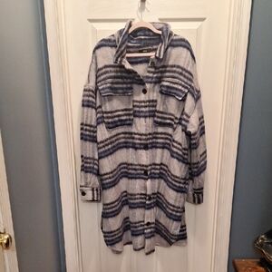 Ellos Navy and Cream Textured Shacket